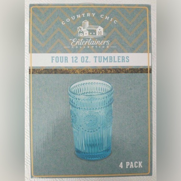 COUNTRY CHIC ENTERTAINERS COLLECTION GLASSWARE 12 OZ TUMBLERS SET OF 4 TURQUOISE - Picture 1 of 1
